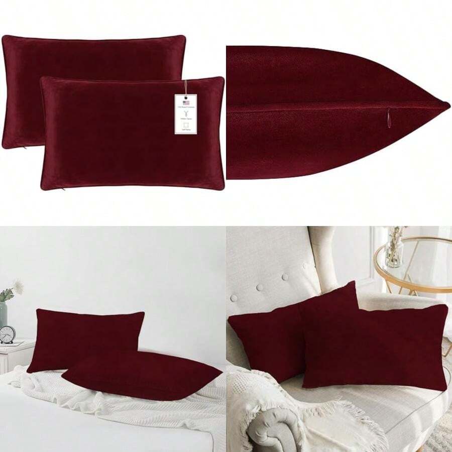 A1HC - Juego de 2 fundas de almohada de terciopelo suave y fino solamente, para sofás, camas, colores vibrantes y cierre oculta. Mejora tu espacio de vida con almohada decorativa para sofá de 20 x 20(30 x 51 cm (Pack of 2) Rojo Vino) - Tipo 8 - Ver 1