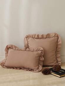 1 pieza Funda de almohada decorativa con volantes y acolchado estilo francés romántico, sin relleno, elegante y romántica para dormitorio/dorm/sofá/sillón, regalo para amante o amigo. Lavable a máquina. Certificado Oeko-Tex. Color Caqui