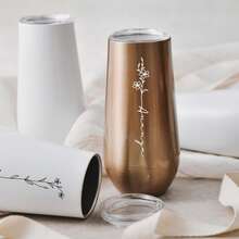 1pc 6Oz Stainless Steel Champagne Glass, Bridesmaid Champagne Glass,Personalized Custom Name Tumbler, Double Insulated Vacuum Sealed Cup, Indoor Kitchen Outdoor Travel Cold Drink Hot Drink Car Cup, Summer Winter Drinkware, Reusable,Chic Design - Multicolor - View 3