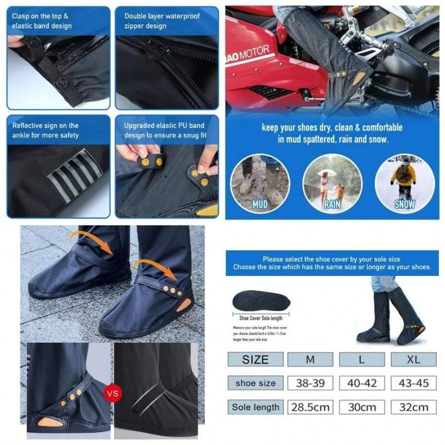 Cubrezapatos Impermeable, Cubierta del Zapato con Bandas Reflectantes para Hombres Mujeres, Protector de Zapatos Reutilizable para Motocicleta y Ciclismo con Suela Antideslizante - SG - Ver 1