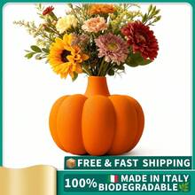 ORIZZONTE Modern Pumpkin Decorative Vase – Creative Design For Fresh/Dried Flowers/Pampas Grass, Autumn Gift Idea For Home/Study/Office, Centerpiece, 100% Made In Italy, Shipping From Italy - Orange - View 2