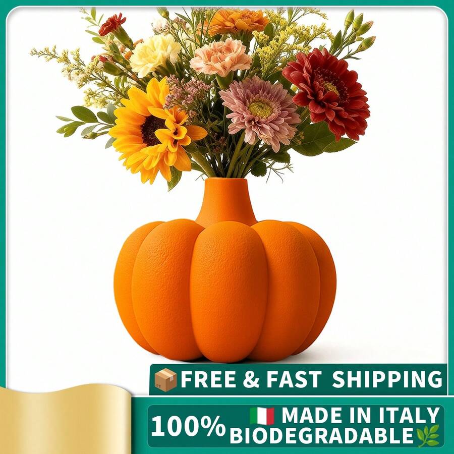 ORIZZONTE Modern Pumpkin Decorative Vase – Creative Design For Fresh/Dried Flowers/Pampas Grass, Autumn Gift Idea For Home/Study/Office, Centerpiece, 100% Made In Italy, Shipping From Italy