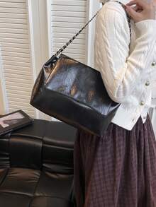 1 Piece Minimalist Retro Square Bag Flap Opening Metal Chain Shoulder Bag Suitable For Women's Daily Casual Commuter Use