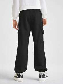 1pc Tween Boys Casual Loose Outdoor Sports Workout Side Pocket Straight Leg Thermal Lined Warm Sweatpants, Autumn/Winter