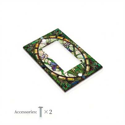 1 Art Nouveau Colored Glass Butterfly And Flower Cover - Elegant Decorative Wall Panel, With Easy Screw Installation, No Wires/No Batteries, Suitable For Indoor/Outdoor Use In Bedrooms, Kitchens, Living Rooms - Durable Colored Glass Design, A Highlight For Home Decoration, Interior Design, Retro Aesthetics, Handcrafted Details, High-Quality Glass Craftsmanship, Socket Cover Decoration, Retro Socket Cover, Wall