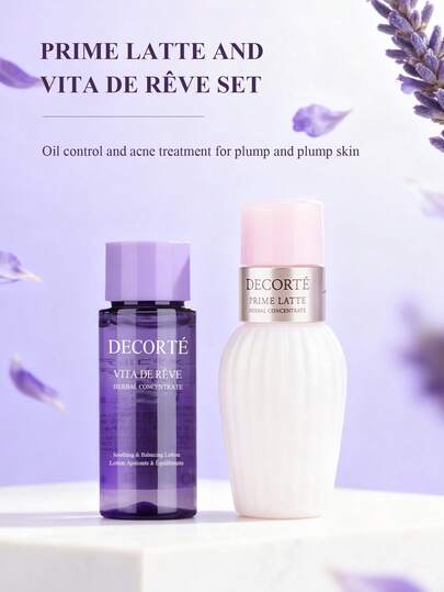 DECORTÉ 旅行装 Prime Latte 草本浓缩精华 Vita De Rêve 护肤乳液，蕴含薄荷草本萃取，为肌肤注入水分。舒缓肌肤，缩小毛孔，改善粗糙暗沉，30ml/1.01oz。
