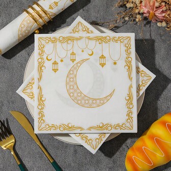 10/20/30/50/60/80/100pcs Moon Series Ramadan Theme Disposable Paper Napkins - Double-Ply - Ideal For Ramadan Parties And Holiday Table Decor, Also Suitable For Kitchen, Dining Room And Mid-Autumn Festival Decoration