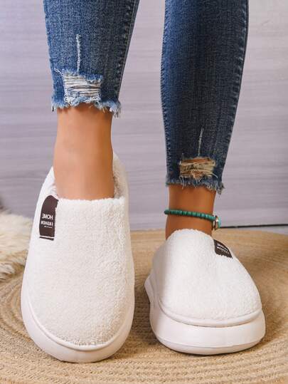 Women's Solid Color Soft Fleece Slippers, Thick Sole Anti-Slip Comfortable Warm Fleece Lining Indoor Winter Bedroom Fluffy Slippers