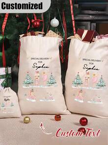 Personalized Gift Bags, Customized Name Christmas Gift Bags, Customized Text Santa Claus Gift Bags, Suitable For Various Holiday Occasions