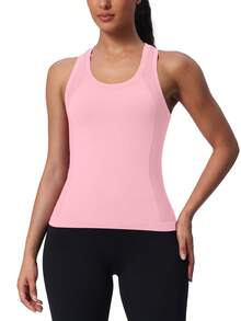 Training Racerback Tank Gym Wear Medium Impact Running Workout Quick Dry Moisture Wicking Cool Feeling - Hồng nhạt - Xem 1
