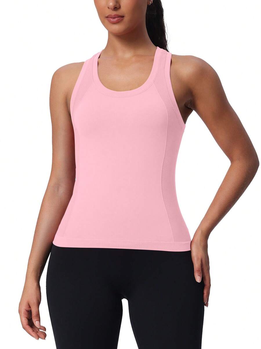Training Racerback Tank Gym Wear Medium Impact Running Workout Quick Dry Moisture Wicking Cool Feeling - Hồng nhạt - Xem 1
