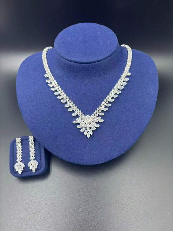 1 Set Fashion Jewelry Set For Women, Zirconia + New Cubic Zirconia Necklace, Earrings, Diamond Accessories Suitable For Daily Wear