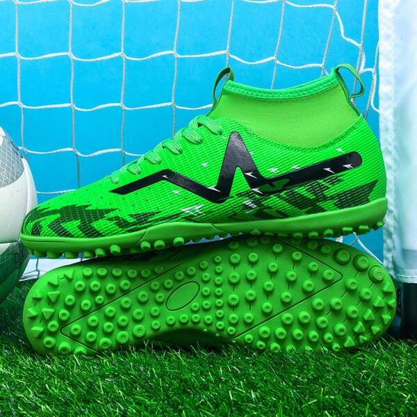 1 paire de chaussures de football/soccer unisexes, crampons cloutés pour adultes, étudiants, adolescents, convenant pour le gazon artificiel, le terrain dur, l'entraînement en salle, le terrain extérieur, les chaussures de sport professionnelles pour femmes, à lacets, antidérapantes, semelle en caoutchouc durable, légères, haute performance, design antidérapant, bottes de football professionnelles hautes, directe d'usine, chaussures de soccer pour femmes