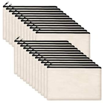 5/10/20/50pcs Blank Canvas DIY Pencil Bags - Fabric Pencil Bags, Blank Makeup Bags, Multi-Function Travel Handbags, Canvas Latch Bags