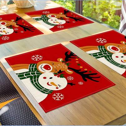 4 Piezas de Manteles Individuales Divertidos de Muñeco de Nieve Navideño, 13*18 Pulgadas Manteles Rectangulares de Lino para Mesa de Cocina, Accesorio de Cocina con Tema Navideño, Perfecto para Decoraciones Navideñas Interiores y Exteriores, Celebraciones Festivas, Mesas de Patio, Encimeras de Cocina y Comedor, y Decoraciones de Fiesta de Navidad