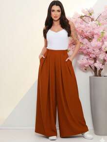 Women's Wide Leg High Waist Wide Leg Pants - 銅色 - 查看 9
