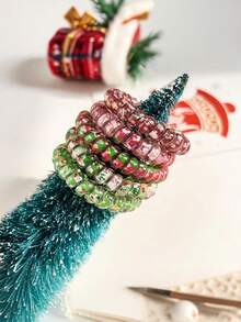5pcs/3pcs Christmas Colorful Telephone Wire Hair Scrunchies, Soft Elastic Hair Ties For Ponytail, High Elasticity Hair Accessories Suitable For Christmas And Daily Use ,Ponytail Holders ,Hair Elastics ,Hair Rubber Bands ,Hair Rope