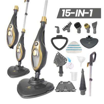 SUPERLEX 15-In-1 Steam Mop & Handheld Multifunctional Cleaner. It Works On All Surfaces Including Floors, Carpets, Windows And Fabrics, Effectively Eliminating Up To 99.9% Of Viruses, Germs And Bacteria. Equipped With A Steam Adjustment Function, It Features A Built-In 330ml Water Tank And Heats Up Quickly In 15 Seconds, Easily Reaching Corners And Crevices.