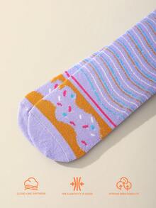 1 Pair Multicolor Mid-Calf Gift Socks, Unisex Couples Gift Box, Soft Donut Design Novelty Socks, Imaginative Food-Inspired Creative Design, Comfortable & Versatile, Suitable For Birthday, Valentine's Day, Easter, Ramadan, Date, Family Gathering, Party, Holiday - Multicolor - View 7
