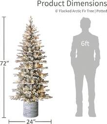 Puleo International 4.5ft Pre-Lit Potted Flocked Arctic Fir Tree With 70 Lights, 419 Realistic Dense Branch Tips, Easy Setup Artificial Trees With Sturdy Metal Stand - 6英尺植絨北極冷杉 120盞透明燈 - 查看 3