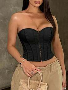 Apperloth A Lace Up Back Overbust Corset Bandeau Top Edgy Sexy Music Festival