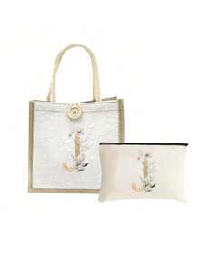 Túi vải lanh, Túi vải lanh họa tiết hoa nhí trang trí nút, Túi xách cỡ lớn tối giản, Túi đựng đồ tiện dụng, Túi mua sắm đa năng, Chữ A-Z lá xanh mạ vàng, Thiết kế mới, Dung tích lớn, Lý tưởng cho mua sắm, Túi đeo vai, Túi xách tay, Túi đựng cơm trưa, Hộp cơm trưa, Phù hợp cho nữ, Phiên bản năm mới - trắng - Xem 36