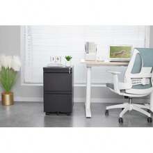 Mobile Metal Filing Cabinet With 2 Drawers And Lock, Steel Under-Desk Filing Cabinet, 25.6 Inches Tall, Legal/Letter Size Filing Cabinet, White