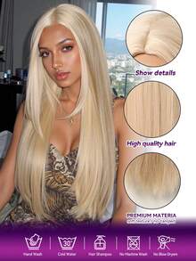 26 Inch Long Straight Blonde Wig For Women Daily Wear No Bangs Natural Heat Resistant Synthetic Wigs Hair Suitable Party Holiday Daily Use - Gold - View 8