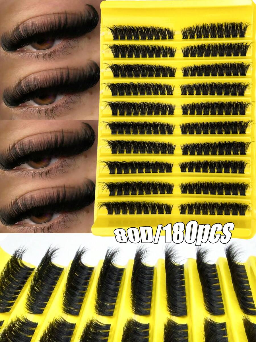 Lông mi giả dạng chùm 180 sợi, độ cong 8-16mm, kiểu D-Curl, 80D, lông mi giả 3D mềm mại, dụng cụ trang điểm lông chồn nhân tạo, có thể tái sử dụng.