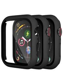 3 PiecesBlack PC + Tempered Glass Full Frame Protective Case, Shockproof Stylish Case Compatible With Apple Watch 38/40/41/42/44/45/46/49mm, Compatible With Apple Watch Ultra/SE Series 11/10/9/8/7/6/5/4/3/2/1, Smart Watch Accessory - Black*3 - View 14