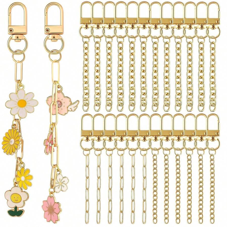 5/10件套简约INS风金属钥匙扣，手提包钥匙圈挂件配件，3种款式可选，可用于DIY装饰 - 金黃色 - 查看 1