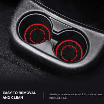 1pc/2pcsCar Cup Coasters, Universal Anti-Slip Waterproof Car Cup Holder Inserts, Easy To Clean & Remove, Suitable For Most Cars, Trucks, SUVs, Boats - Red & Black Hexagon Design