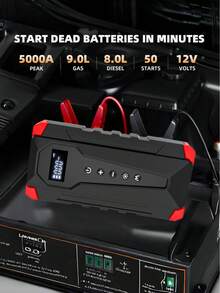 5000A 150PSI 汽车应急启动电源，带空气压缩机、12V 便携式汽车电池启动器、启动线、液晶显示屏和 LED 手电筒