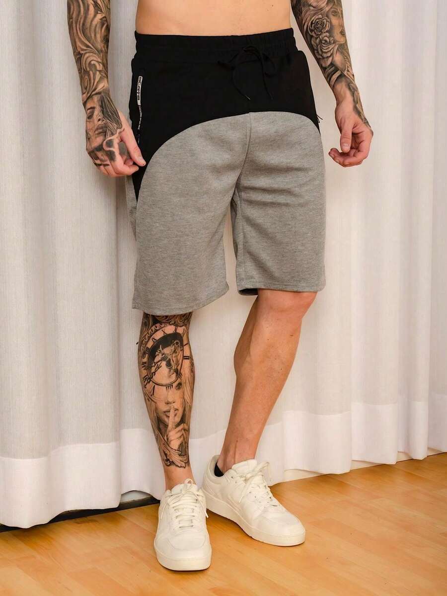 Men's Fleece Shorts / Zippered Pockets / Elastic Waistband - 淺灰色 - 查看 1
