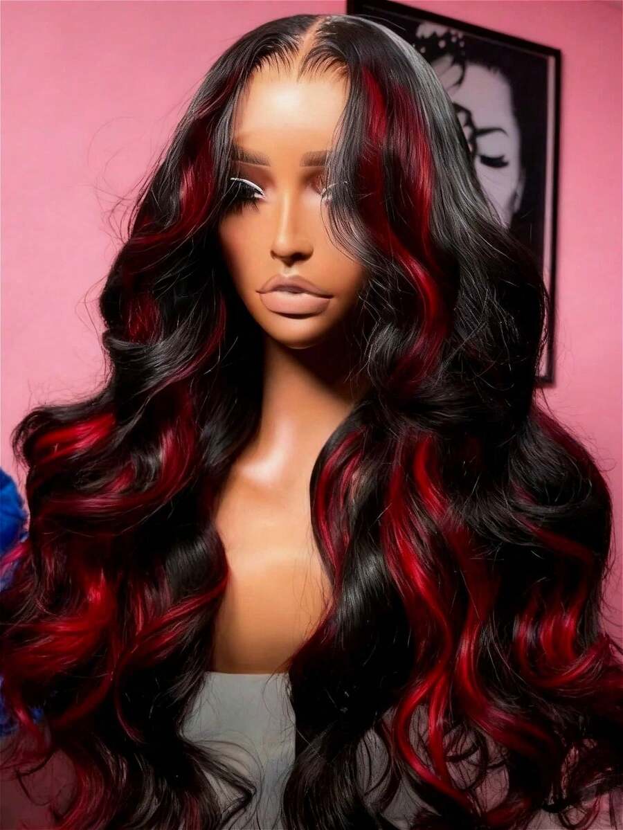 Highlight Burgundy Body Wave Lace Front Wigs Human Hair Pre Plucked Brazilian Virgin 13x4 Hd Transparent Body Wave Wig Human Hair With Baby Hair 250 Density Put On And Go Wigs Human Hair Glueless Wig For Women Piano 99J Colored - 間色和鋼琴色 - 查看 1