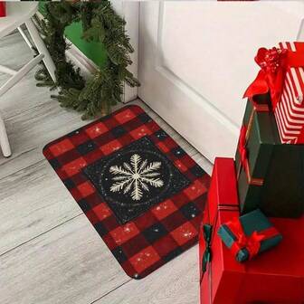 1Pc Modern Plaid Snowflake Mat - Red Black Beige White Winter Holiday Doormat, Non-Slip Rubber Backing Bath For Indoor/ Entryway, Christmas Thanksgiving Halloween Decor, Soft -Like Texture (Red/Black/Beige), Christmas Door Decorations, Christmas Mat, Christmas Decorations, Christmas Bathroom, Christmas Mats For Porch, Rustic Christmas Mats, Christmas Csrpet, Christmas Doorway Mat, Christmas Mat For Outside, Christmas Gift Ideas, Christmas Matt, Christmas Matt Mat For Front