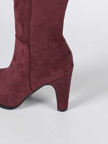 Women's Knee-High Boots, New 2025 Autumn/Winter Designs, Pleated Boots, Round Toe, Chunky Heel, Fashion Tall Boots With Side Zipper - Burgundy - View 10