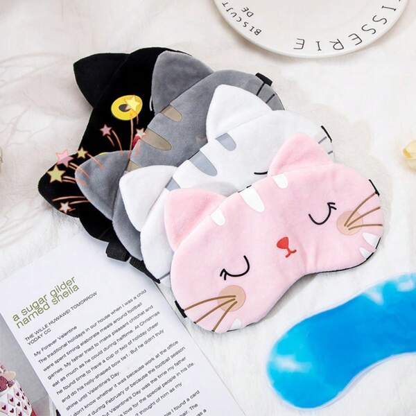1pc Plush Cartoon Sleep Eye Mask, 3D Cat Ear Design, Hot/Cold Therapy Eye Mask, Multi-Functional Care Eye Mask, Suitable For Relieving Fatigue/Home & Travel/Study & Work/Outdoor Emergency/Home Care/Winter Warmth