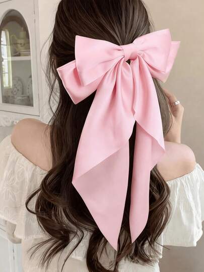 1 pieza Pinza de pelo con lazo rosa, Pinza de pelo grande con lazo para mujer, Lazo de satén extra grande para niñas, Pinza de pelo con lazo de cola extra larga, Regalo de accesorios para el cabello, Pinza de pelo, Accesorios de San Valentín, Accesorios para el cabello para mujer, Accesorios para la cabeza