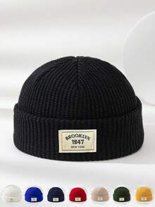 1顶男女通用户外休闲时尚黑色多色柔软舒适保暖弹力针织帽，适合日常穿着，冬季装备，冬季服装 - A - 查看 1