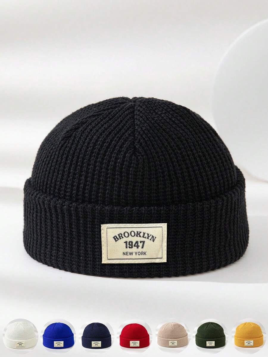 1顶男女通用户外休闲时尚黑色多色柔软舒适保暖弹力针织帽，适合日常穿着，冬季装备，冬季服装 - A - 查看 1