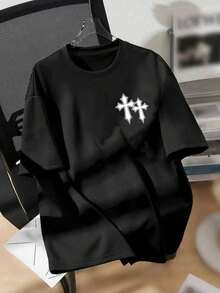 Camiseta hombre cuello redondo y manga corta. Estilo casual con estampados modernos y cómodos. Para hombres y mujeres, estilo pareja, pareja, camiseta de manga corta con estampado de moda - Negro - Ver 2