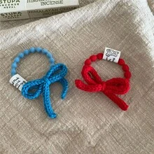 1个手工钩编蝴蝶结发圈 - 彩色弹力针织发绳，适合女性/女孩，可爱柔软的布艺发饰，可用于日常/派对发型，也可作为发绳、马尾辫发圈、发圈等使用。橡皮筋 - 彩色 - 查看 2
