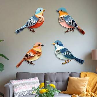 4 Pieces Of Bohemian-Style Handcrafted Wooden Birds, Wall Art Decorations, Suitable For Home, Office, Walls, Perfect Holiday Gifts, Decorative Plaques And Ornaments, Home Decoration