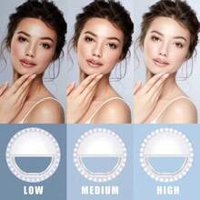 Yogle Rechargeable LED Selfie Ring Light, With Three Brightness Levels To Adjust, Featuring A Clip-On Design. It's A Beauty-Enhancing Self-Portrait Tool For Female Streamers, A Mini Phone Fill Light, And A Portable Makeup And Night Light. Compact And Lightweight, It's Ideal For Photography, Video Recording, And Travel. - Multicolor - View 6