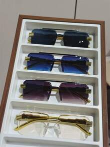 4pcs Unframed Square Men's Sunglasses, Versatile For Daily Wear, Beach, Fishing, Cycling, Party, Casual, Retro Street Style, Unisex Fashion