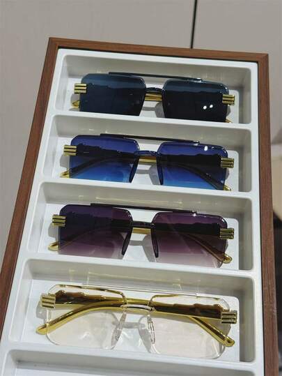 4pcs Unframed Square Men's Sunglasses, Versatile For Daily Wear, Beach, Fishing, Cycling, Party, Casual, Retro Street Style, Unisex Fashion