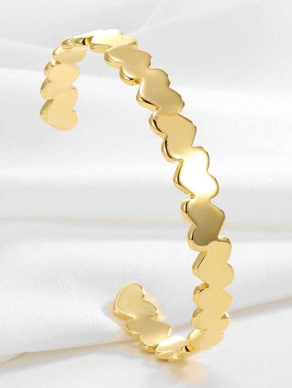 Charm-In 1 Brazalete ajustable con forma de corazón irregular lujoso, brazalete chapado en oro de latón, artículo de moda para mujer, joyería de moda adecuada para uso diario y de fiesta, regalo para mamá, regalo del Día de San Valentín