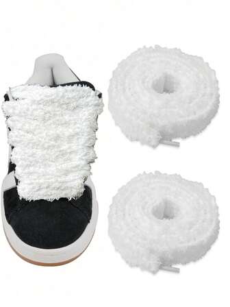1Pair Flat Fluffy Shoe Laces For Sneakers( 120cm/47.24inch,20mm Wide )Thick Fuzzy Shoelaces For Casual Shoes