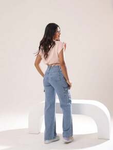 GL Kids Luxury Plain Cargo Pants For Girls And Teens - Medium Wash - View 3